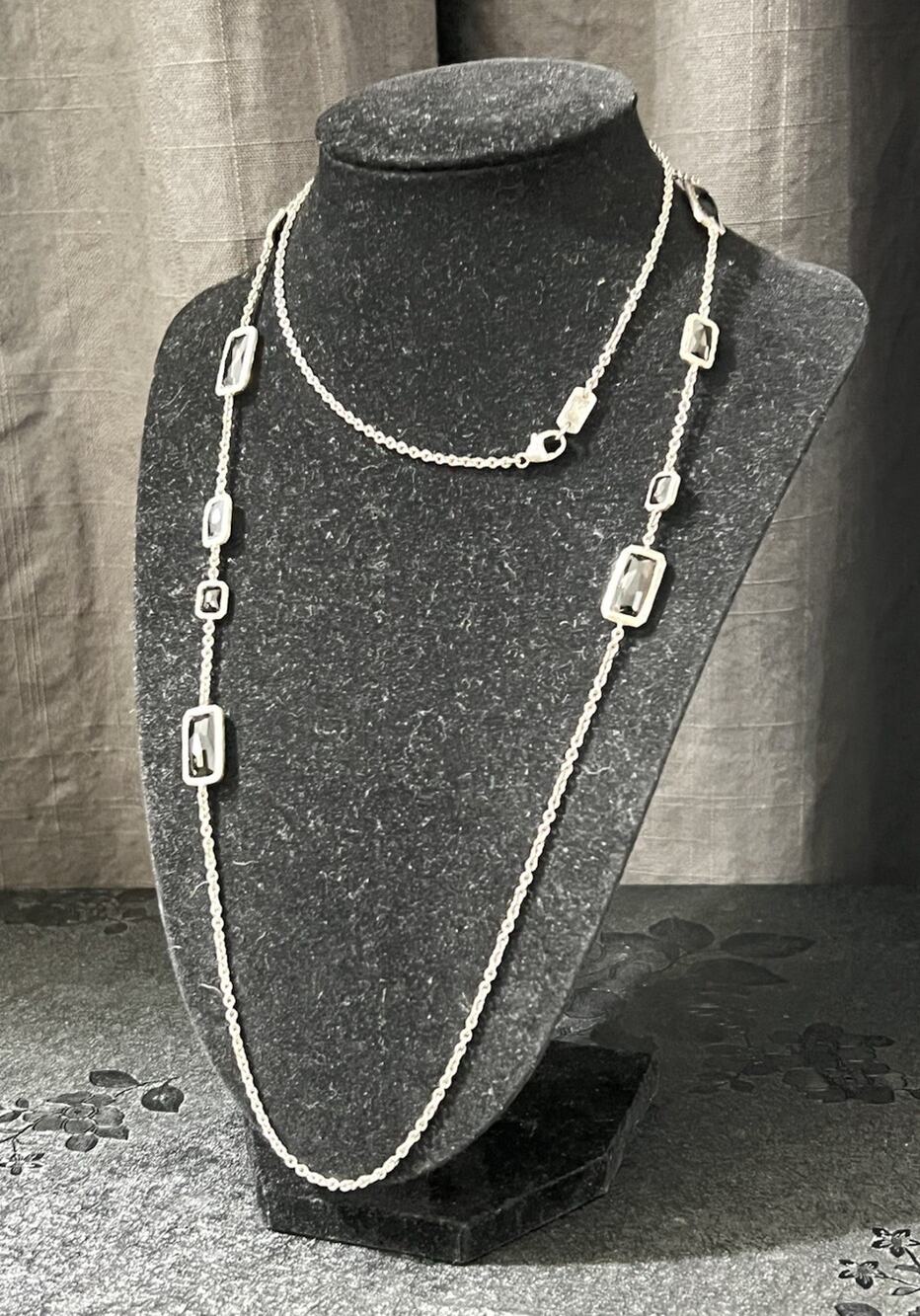 Ippolita 925 Sterling Silver 34” Long Black Crystal Station Necklace Designer